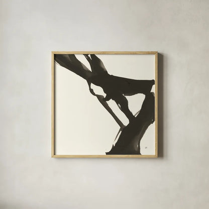 Black Gesture I by Chris Paschke. Shown in a natural wood glass frame for a timeless modern aesthetic. Available as an archival giclee rolled canvas, fine art paper, or poster print. SKU 69344a.