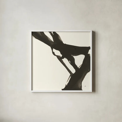 Black Gesture I by Chris Paschke. Shown in a crisp white glass frame for a clean and minimalist style. Available as an archival giclee rolled canvas, fine art paper, or poster print. SKU 69344a.