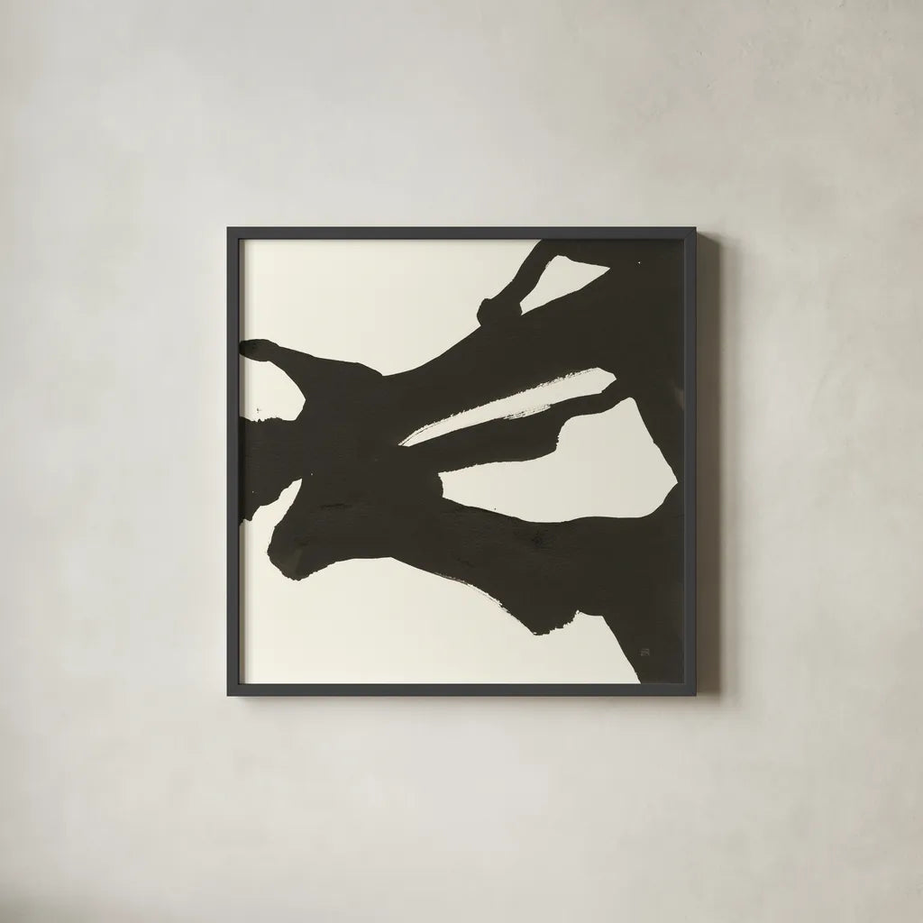 Black Gesture II by Chris Paschke. Shown in a sleek black glass frame for a contemporary gallery look. Available as an archival giclee rolled canvas, fine art paper, or poster print. SKU 69345a.