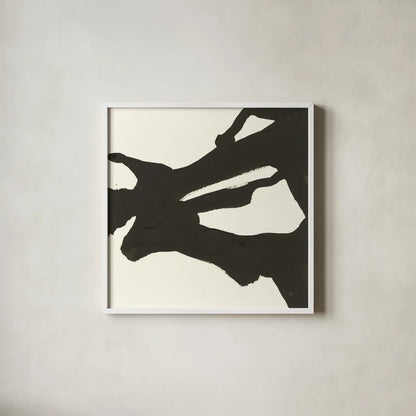 Black Gesture II by Chris Paschke. Shown in a crisp white glass frame for a clean and minimalist style. Available as an archival giclee rolled canvas, fine art paper, or poster print. SKU 69345a.