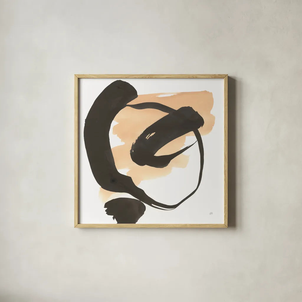 Black and Cream I by Chris Paschke. Shown in a natural wood glass frame for a timeless modern aesthetic. Available as an archival giclee rolled canvas, fine art paper, or poster print. SKU 83767a.