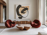 Black and Cream I by Chris Paschke. Shown as extra-large giant wall art in a modern living room. Available as an archival giclee rolled canvas, fine art paper, or poster print. SKU 83767a.