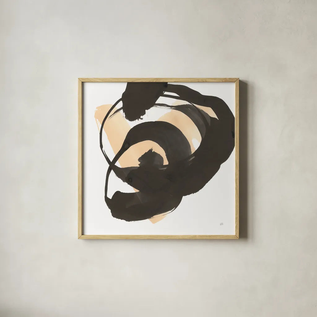 Black and Cream II by Chris Paschke. Shown in a natural wood glass frame for a timeless modern aesthetic. Available as an archival giclee rolled canvas, fine art paper, or poster print. SKU 83768a.
