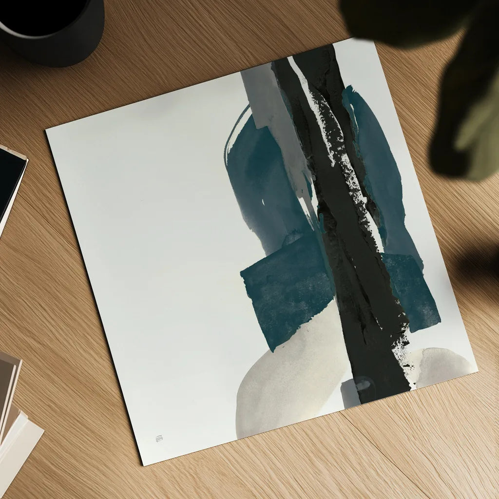 Black and Dark Teal I by Chris Paschke. Shown as a detailed flat fine art print, highlighting archival giclee quality. Available as an archival giclee rolled canvas, fine art paper, or poster print. SKU 51141a.