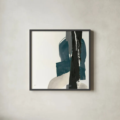 Black and Dark Teal I by Chris Paschke. Shown in a sleek black glass frame for a contemporary gallery look. Available as an archival giclee rolled canvas, fine art paper, or poster print. SKU 51141a.