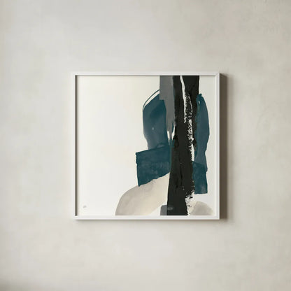 Black and Dark Teal I by Chris Paschke. Shown in a crisp white glass frame for a clean and minimalist style. Available as an archival giclee rolled canvas, fine art paper, or poster print. SKU 51141a.