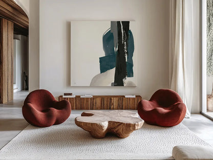 Black and Dark Teal I by Chris Paschke. Shown as extra-large giant wall art in a modern living room. Available as an archival giclee rolled canvas, fine art paper, or poster print. SKU 51141a.