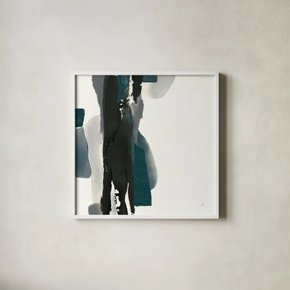 Black and Dark Teal II by Chris Paschke. Shown in a crisp white glass frame for a clean and minimalist style. Available as an archival giclee rolled canvas, fine art paper, or poster print. SKU 59284a.