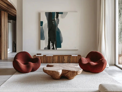 Black and Dark Teal II by Chris Paschke. Shown as extra-large giant wall art in a modern living room. Available as an archival giclee rolled canvas, fine art paper, or poster print. SKU 59284a.