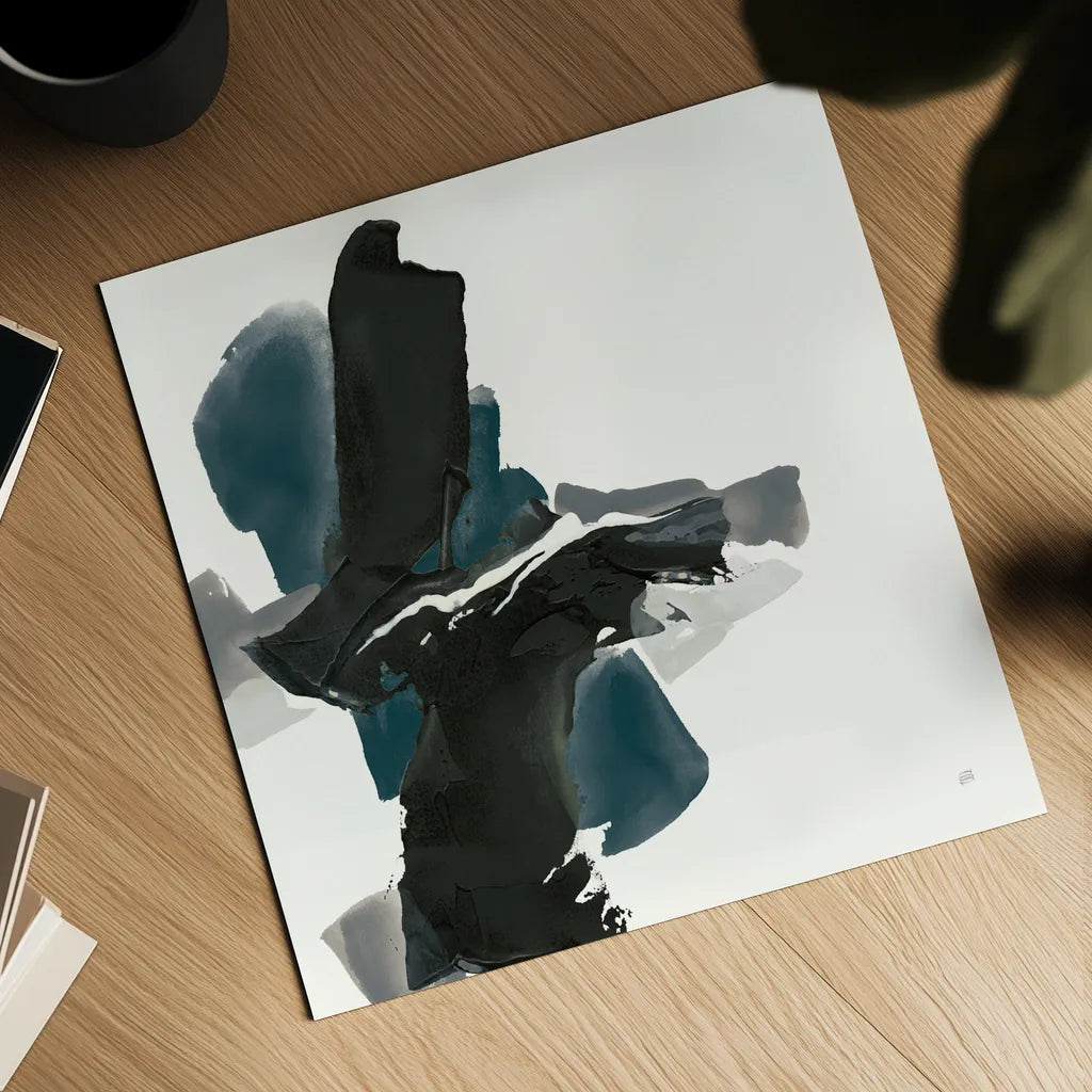 Black and Dark Teal IV by Chris Paschke. Shown as a detailed flat fine art print, highlighting archival giclee quality. Available as an archival giclee rolled canvas, fine art paper, or poster print. SKU 59286a.