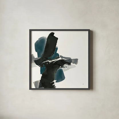 Black and Dark Teal IV by Chris Paschke. Shown in a sleek black glass frame for a contemporary gallery look. Available as an archival giclee rolled canvas, fine art paper, or poster print. SKU 59286a.