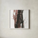 Black and Rust II by Chris Paschke. Shown in a crisp white glass frame for a clean and minimalist style. Available as an archival giclee rolled canvas, fine art paper, or poster print. SKU 94791a.
