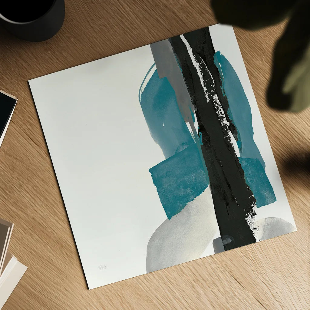Black and Teal I by Chris Paschke. Shown as a detailed flat fine art print, highlighting archival giclee quality. Available as an archival giclee rolled canvas, fine art paper, or poster print. SKU 34091a.