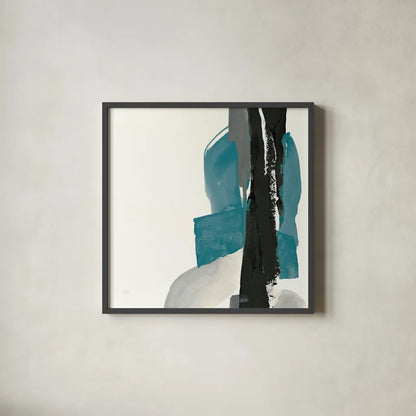 Black and Teal I by Chris Paschke. Shown in a sleek black glass frame for a contemporary gallery look. Available as an archival giclee rolled canvas, fine art paper, or poster print. SKU 34091a.