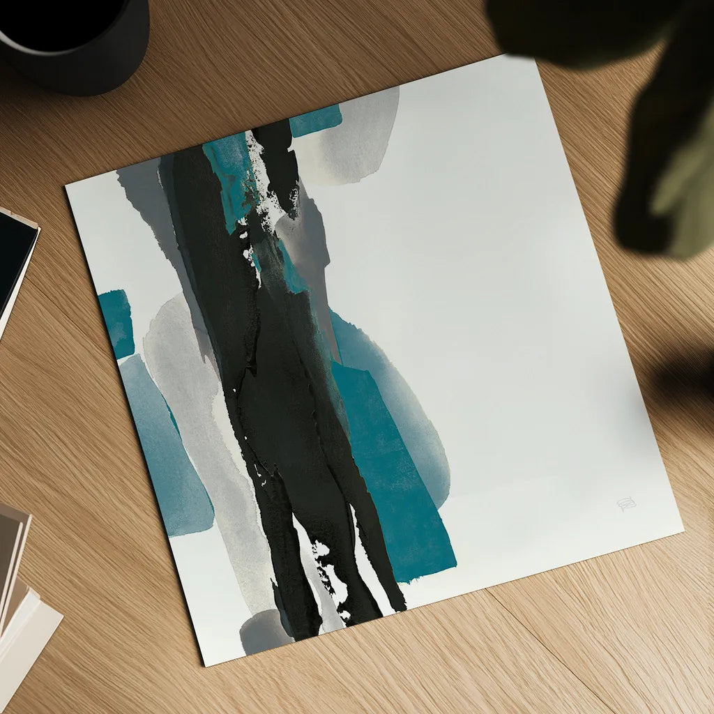 Black and Teal II by Chris Paschke. Shown as a detailed flat fine art print, highlighting archival giclee quality. Available as an archival giclee rolled canvas, fine art paper, or poster print. SKU 34092a.