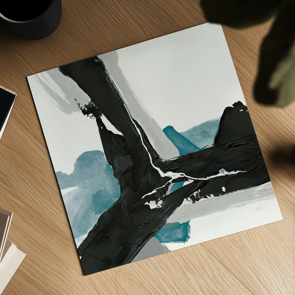 Black and Teal III by Chris Paschke. Shown as a detailed flat fine art print, highlighting archival giclee quality. Available as an archival giclee rolled canvas, fine art paper, or poster print. SKU 34093a.