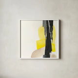 Black and Yellow I by Chris Paschke. Shown in a crisp white glass frame for a clean and minimalist style. Available as an archival giclee rolled canvas, fine art paper, or poster print. SKU 32533a.
