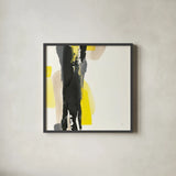 Black and Yellow II by Chris Paschke. Shown in a sleek black glass frame for a contemporary gallery look. Available as an archival giclee rolled canvas, fine art paper, or poster print. SKU 32534a.