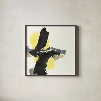 Black and Yellow IV by Chris Paschke. Shown in a sleek black glass frame for a contemporary gallery look. Available as an archival giclee rolled canvas, fine art paper, or poster print. SKU 32536a.