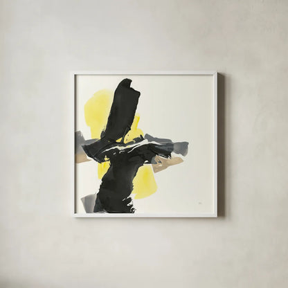 Black and Yellow IV by Chris Paschke. Shown in a crisp white glass frame for a clean and minimalist style. Available as an archival giclee rolled canvas, fine art paper, or poster print. SKU 32536a.