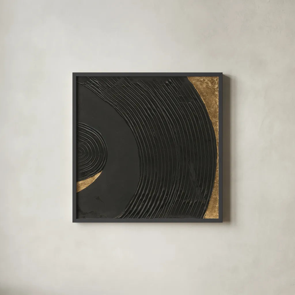 Black on Black I by Chris Paschke. Shown in a sleek black glass frame for a contemporary gallery look. Available as an archival giclee rolled canvas, fine art paper, or poster print. SKU 86803a.