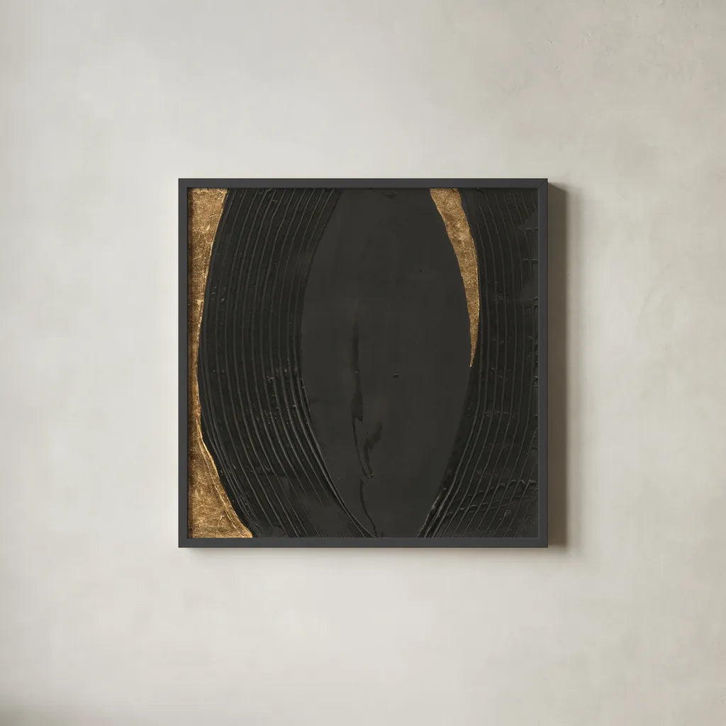 Black on Black II by Chris Paschke. Shown in a sleek black glass frame for a contemporary gallery look. Available as an archival giclee rolled canvas, fine art paper, or poster print. SKU 86804a.