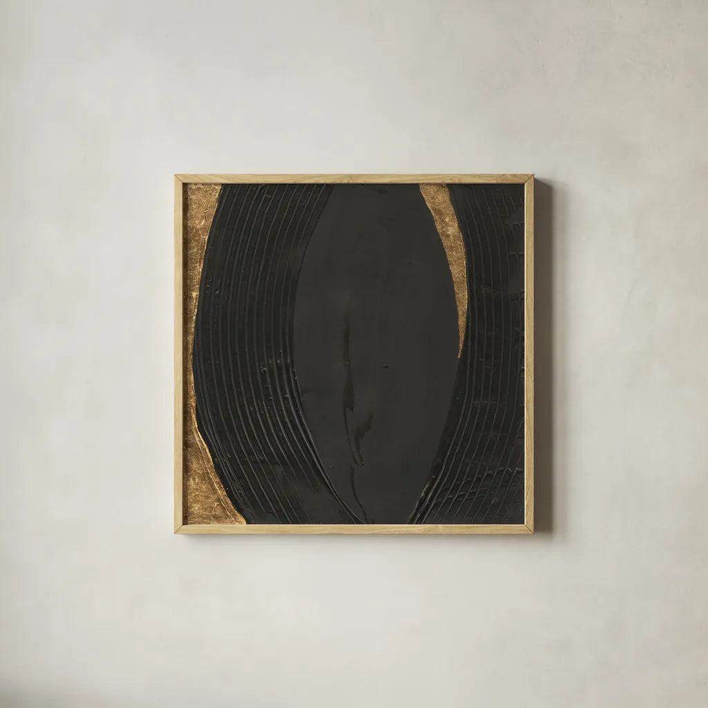 Black on Black II by Chris Paschke. Shown in a natural wood glass frame for a timeless modern aesthetic. Available as an archival giclee rolled canvas, fine art paper, or poster print. SKU 86804a.