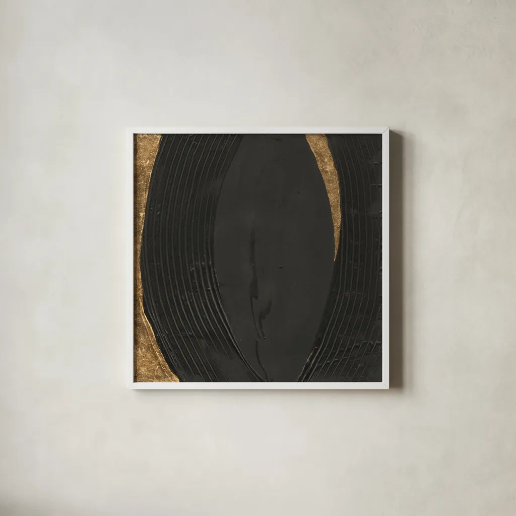 Black on Black II by Chris Paschke. Shown in a crisp white glass frame for a clean and minimalist style. Available as an archival giclee rolled canvas, fine art paper, or poster print. SKU 86804a.