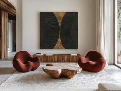 Black on Black IV by Chris Paschke. Shown as extra-large giant wall art in a modern living room. Available as an archival giclee rolled canvas, fine art paper, or poster print. SKU 86806a.