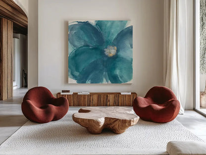 Bloom Beauty I by Chris Paschke. Shown as extra-large giant wall art in a modern living room. Available as an archival giclee rolled canvas, fine art paper, or poster print. SKU 34008a.