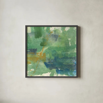 Blue Accent I by Chris Paschke. Shown in a sleek black glass frame for a contemporary gallery look. Available as an archival giclee rolled canvas, fine art paper, or poster print. SKU 37167a.