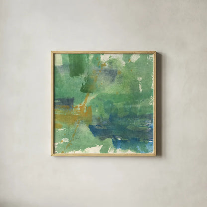 Blue Accent I by Chris Paschke. Shown in a natural wood glass frame for a timeless modern aesthetic. Available as an archival giclee rolled canvas, fine art paper, or poster print. SKU 37167a.