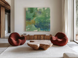 Blue Accent I by Chris Paschke. Shown as extra-large giant wall art in a modern living room. Available as an archival giclee rolled canvas, fine art paper, or poster print. SKU 37167a.
