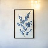 Blue Branch II by Chris Paschke. shown as a paper print in a black flame. Available as a archival giclee rolled canvas, fine art paper, or poster print. SKU 55060h.