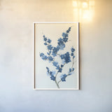 Blue Branch II by Chris Paschke. shown as a paper print in a white frame. Available as a archival giclee rolled canvas, fine art paper, or poster print. SKU 55060h.