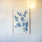 Blue Branch IV by Chris Paschke. shown as a paper print in a white frame. Available as a archival giclee rolled canvas, fine art paper, or poster print. SKU 55062h.