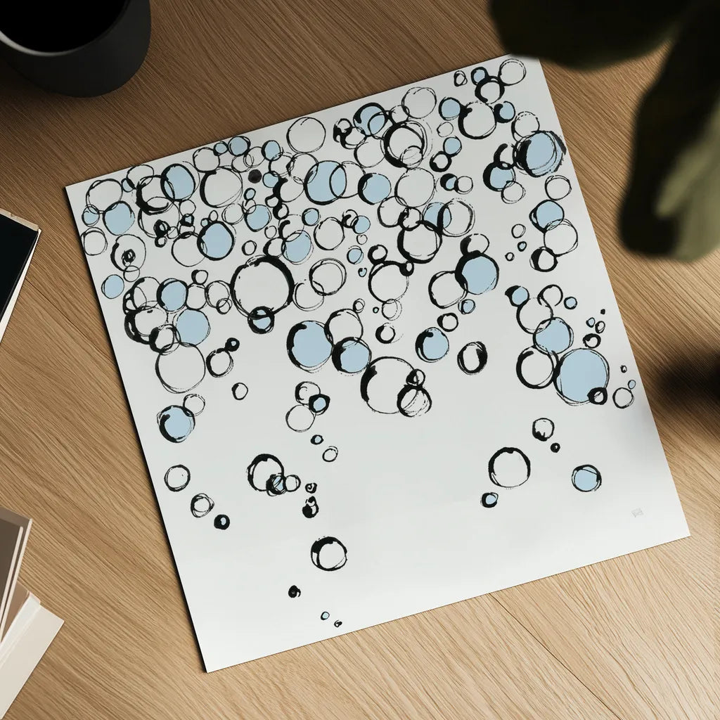 Blue Bubbles III by Chris Paschke. Shown as a detailed flat fine art print, highlighting archival giclee quality. Available as an archival giclee rolled canvas, fine art paper, or poster print. SKU 75525a.