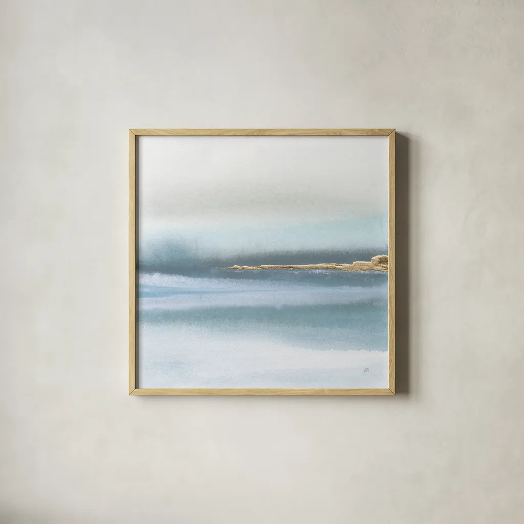 Blue Earth I by Chris Paschke. Shown in a natural wood glass frame for a timeless modern aesthetic. Available as an archival giclee rolled canvas, fine art paper, or poster print. SKU 74884a.