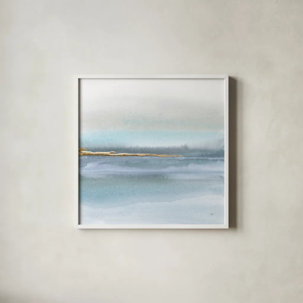 Blue Earth II by Chris Paschke. Shown in a crisp white glass frame for a clean and minimalist style. Available as an archival giclee rolled canvas, fine art paper, or poster print. SKU 74885a.