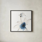 Blue Fantasy III by Chris Paschke. Shown in a sleek black glass frame for a contemporary gallery look. Available as an archival giclee rolled canvas, fine art paper, or poster print. SKU 88350a.