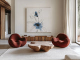 Blue Fantasy VI by Chris Paschke. Shown as extra-large giant wall art in a modern living room. Available as an archival giclee rolled canvas, fine art paper, or poster print. SKU 88353a.
