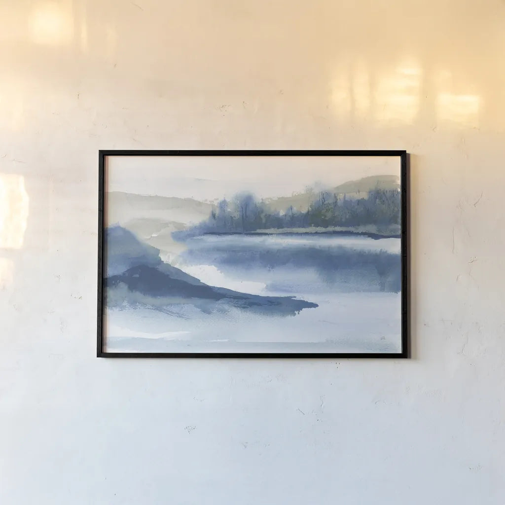 Blue Fog I by Chris Paschke. shown as a paper print in a black flame. Available as a archival giclee rolled canvas, fine art paper, or poster print. SKU 83105i.