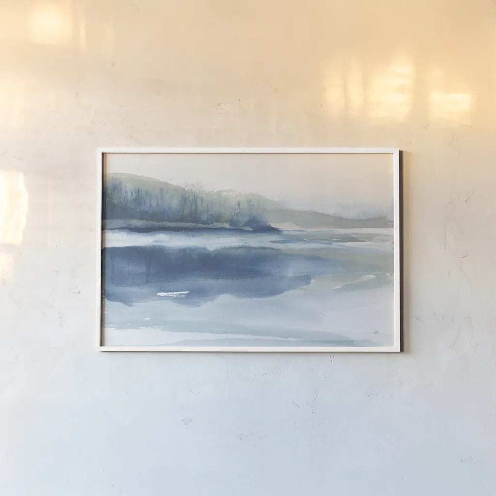 Blue Fog II by Chris Paschke. shown as a paper print in a white frame. Available as a archival giclee rolled canvas, fine art paper, or poster print. SKU 83106i.