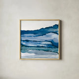 Blue Grayscape III by Chris Paschke. Shown in a natural wood glass frame for a timeless modern aesthetic. Available as an archival giclee rolled canvas, fine art paper, or poster print. SKU 68785a.