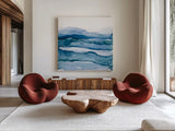Blue Grayscape IV by Chris Paschke. Shown as extra-large giant wall art in a modern living room. Available as an archival giclee rolled canvas, fine art paper, or poster print. SKU 68786a.
