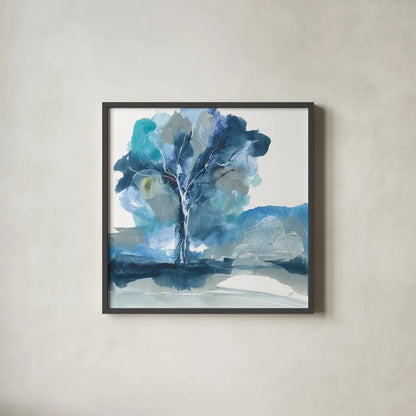 Blue Impasto II by Chris Paschke. Shown in a sleek black glass frame for a contemporary gallery look. Available as an archival giclee rolled canvas, fine art paper, or poster print. SKU 83108a.