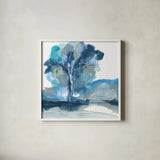 Blue Impasto II by Chris Paschke. Shown in a crisp white glass frame for a clean and minimalist style. Available as an archival giclee rolled canvas, fine art paper, or poster print. SKU 83108a.