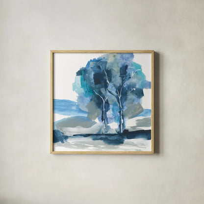 Blue Impasto III by Chris Paschke. Shown in a natural wood glass frame for a timeless modern aesthetic. Available as an archival giclee rolled canvas, fine art paper, or poster print. SKU 83109a.