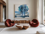 Blue Impasto III by Chris Paschke. Shown as extra-large giant wall art in a modern living room. Available as an archival giclee rolled canvas, fine art paper, or poster print. SKU 83109a.
