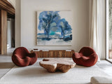 Blue Impasto IV by Chris Paschke. Shown as extra-large giant wall art in a modern living room. Available as an archival giclee rolled canvas, fine art paper, or poster print. SKU 83110a.